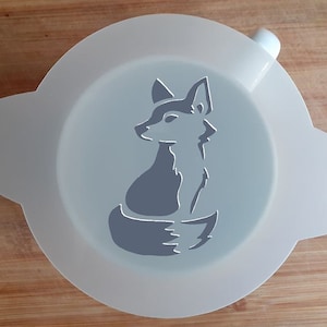 Stencil Mylar da 110 mm &quot;cute fox&quot; Stencil per biscotti, torte, spolverini per caffè, pittura per il viso, 190 micron Stencil riutilizzabile per pittura e artigianato Adatto per alimenti