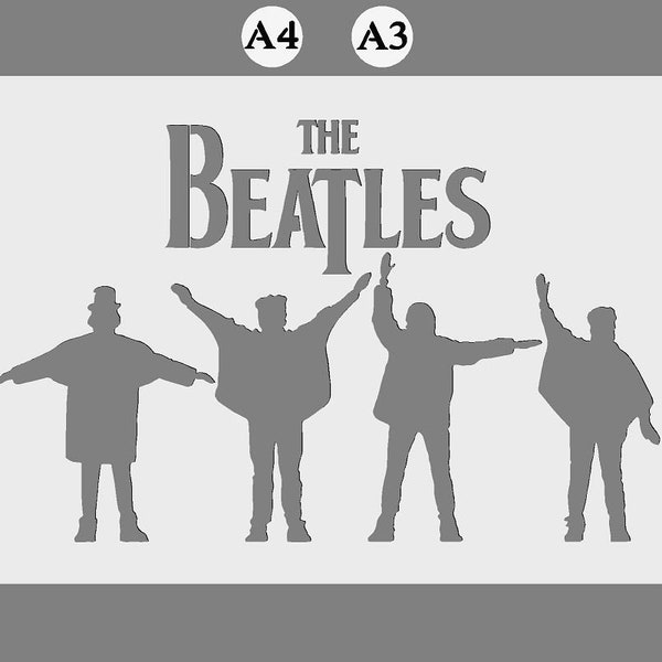 The Beatles Mylar Stencil 'John, Paul, Ringo, George' in A3/A4 sheet sizes Thicker 190 micron reusable Wall Painting Airbrush Decor