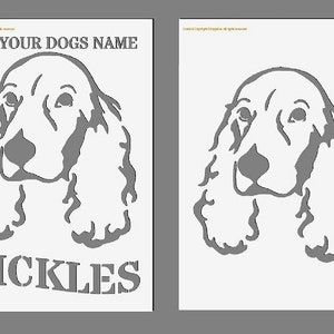 May include: A stencil of a dog's head with the text "ADD YOUR DOGS NAME" above and "PICKLES" below.
