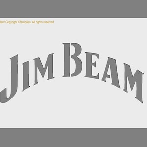 Op de afbeelding: Een sjabloon van het Jim Beam-logo. Het logo is grijs van kleur en in een gebogen lettertype.