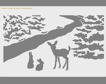 Landschaft Hirsch & Kaninchen Mylar Schablone: Wiederverwendbare Gemälde Dekor