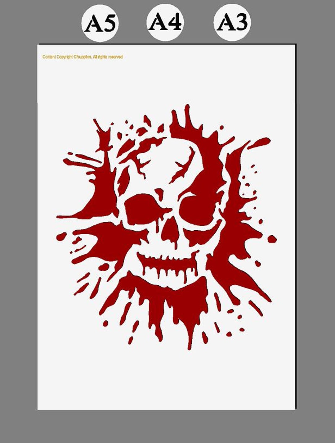 Bloody Skull Mylar Stencil in A3/A4/A5 Sheet Sizes Thicker 190 Micron ...