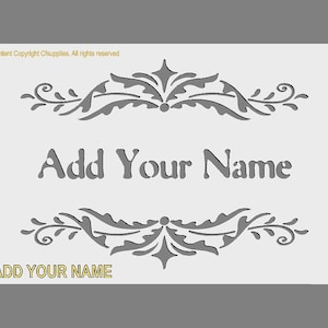 Könnte beinhalten: Eine weiße Schablone mit einem dekorativen floralen Design und dem Text "Add Your Name".