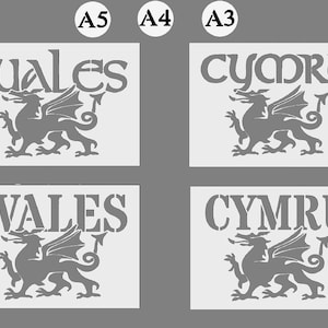 Welsh Dragon Mylar Stencil  &#39;Cymru, Wales, Welsh Emblem in A3/A4/A5 sheet sizes 190 micron Painting Airbrush Decor Reusable