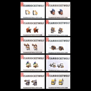 Puede incluir: Conjunto de 10 pares de pendientes con temática de Pokémon que presentan varios personajes de Pokémon, incluidos Pikachu, Squirtle, Bulbasaur y más. Cada par está hecho de arcilla polimérica y viene con un par de cierres de mariposa.