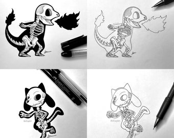 Art Commission -  Custom Pokemon Skeleton Illustration