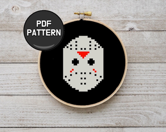 JASONADAMS シルクスクリーン Friday the 13th Jason Voorhees Mask Cross Stitch Pattern - Etsy