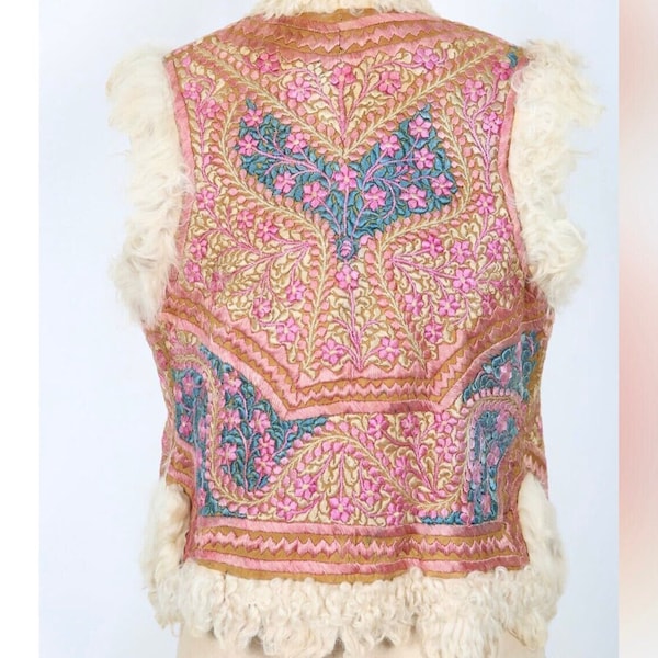 Penny Lane Vintage 70s Vest Embroidered Vest Gilet Ottoman 70s Afghan Vest Sheepskin Floral Almost Famous Folk Woodstock Hippy Boho Bohemian