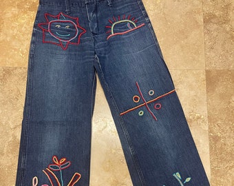 Vintage 70s Jeans Vintage Denim Jeans Embroidered Women's 70s Boho Hippie Hippy Festival Sun Snake Handmade