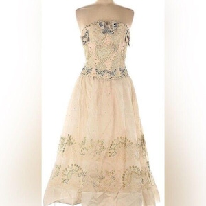 ZANDRA RHODES Butterfly Dress Bridal Wedding Dress Party Dress Beaded Pearl Designer 70s Vintage Dress