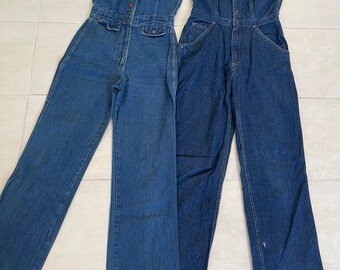 LoveRocksVintage Vintage 1970s Blue Denim Overalls Jumpsuit Jeans Women's 70s Boho Hippie Festival Woodstock