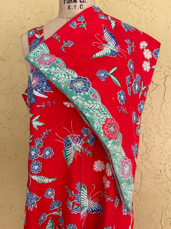 Vintage BILL BLASS Dress Red Floral Butterfly Max… - image 6