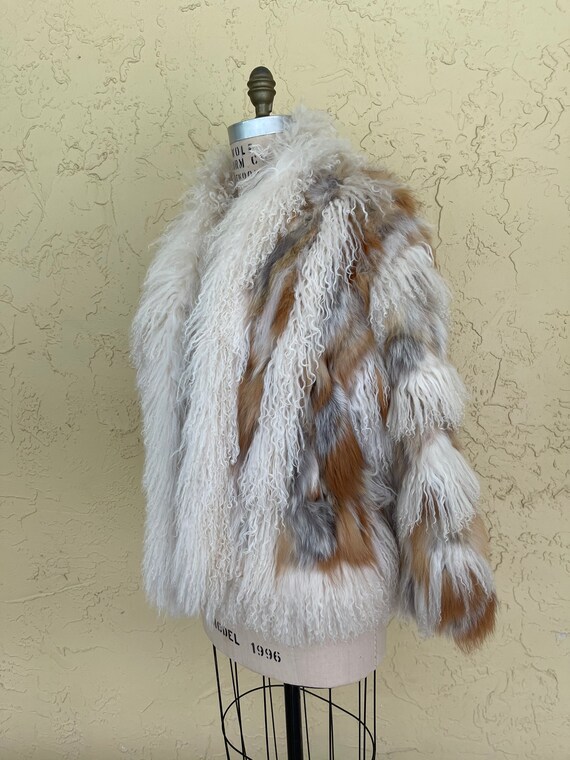 Vintage Coat Mongolian Fur Patchwork Coat Shaggy … - image 7