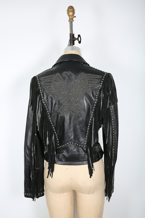80s 90s Black Leather Fringe Motorcycle Jacket wit