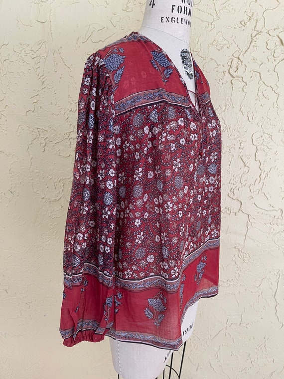 Vintage 70s Indian Blouse Top Red Block Print She… - image 4