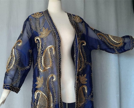 Sheer Gold Robe Vintage Jacket Duster Robe Sheer Gold Beaded Sequin B… - Gem