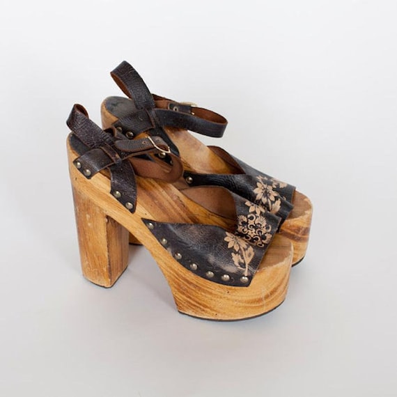 70s Platforms Vintage Platforms Shoe Leather Hand