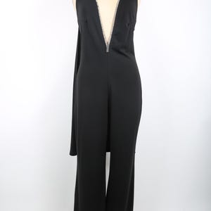 Frederick&#39;s of Hollywood Jumpsuit Black Sexy Jumpsuit with Deep V Plunging Rhinestone Neckline, Studio 54  Disco Evening Formal Party
