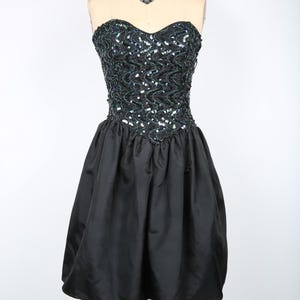 Vintage Black Party Dress with Sequin Bodice - Jessica McClintock - Gunne Sax Party Dress Evening Dress