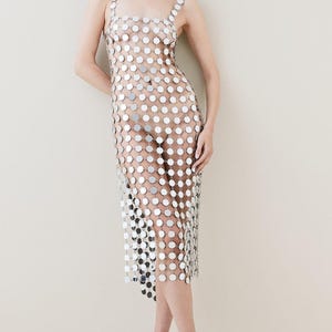 Silver Metal Mirrored Disco Dress  Festival Party Rave Concert Holidays Paco Rabanne Vibes