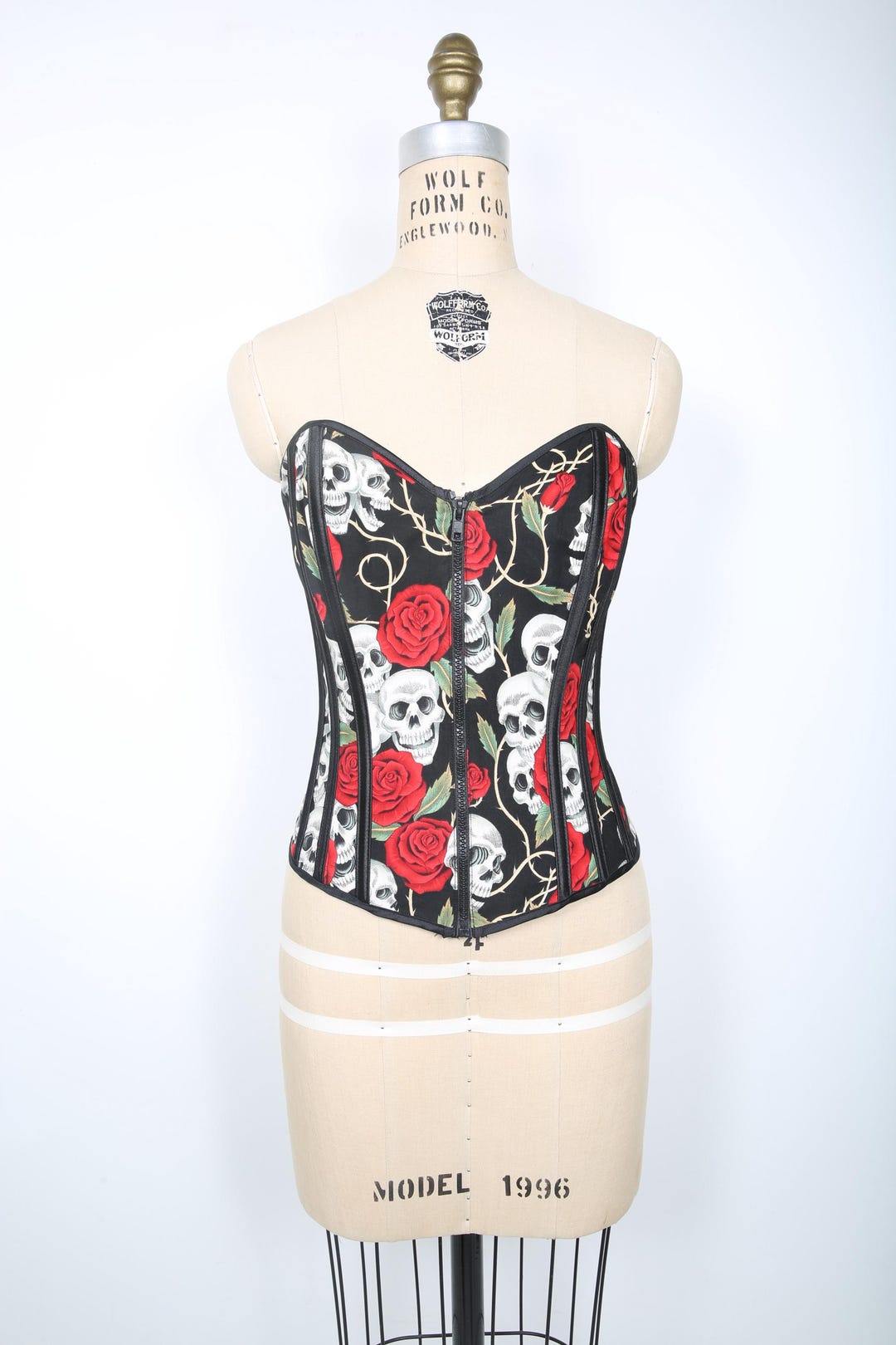 Black, Red & White Skull Corset Bustier With Roses 80s 90s Y2K Grunge ...