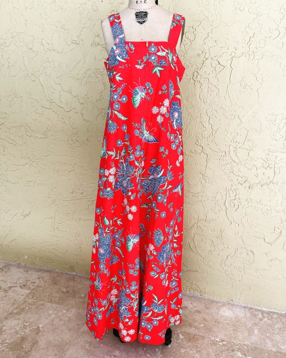 Vintage BILL BLASS Dress Red Floral Butterfly Max… - image 1