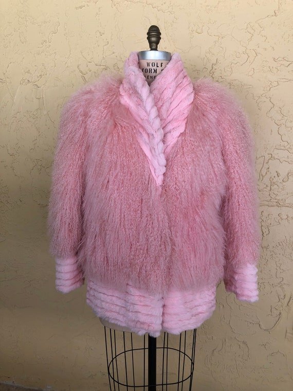 Vintage Mongolian Fur Coat Vintage Pink Coat Shag… - image 1
