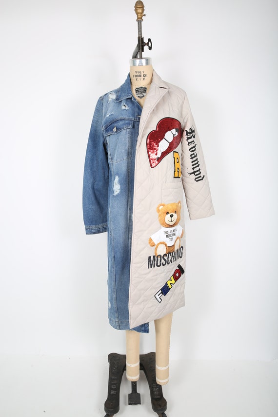 Upcycled Denim & Puffer Long Coat Trench