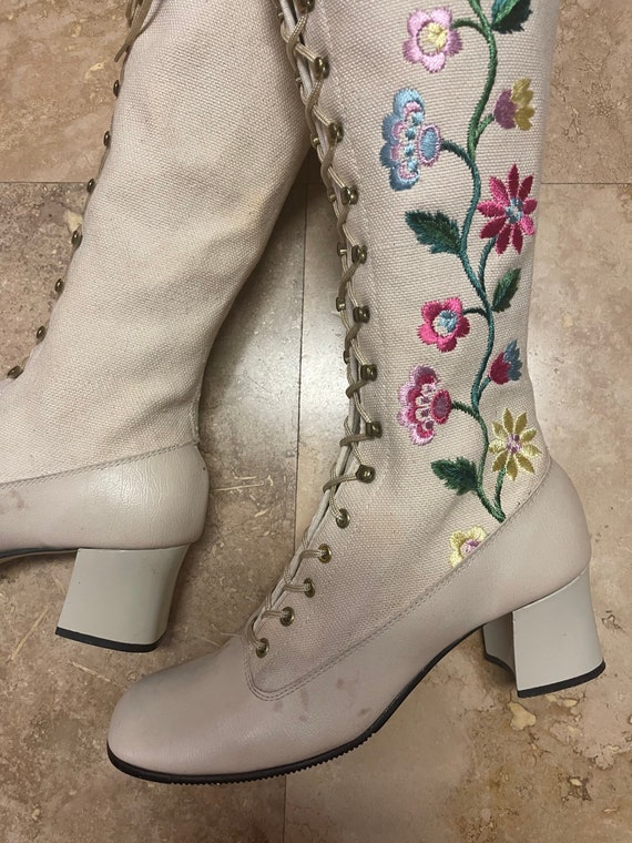 Vintage 60s Gogo Boots Floral Embroidered Boots P… - image 6