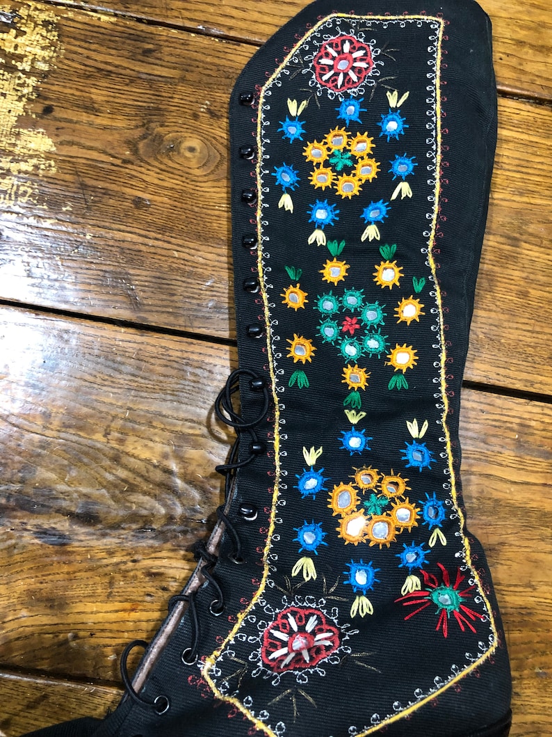 Jerry Edouard Boots NOT FOR SALE Vintage 60s 70s Jerry Edouard Black Embroidered Floral Lace Up Boho HippiePenny Lane Almost Famous image 3