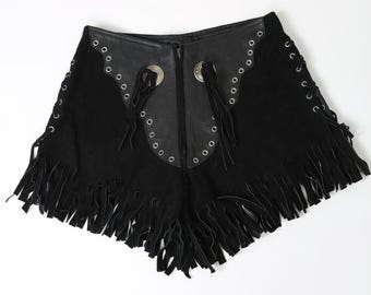 KMRii leather fringe studs short pants