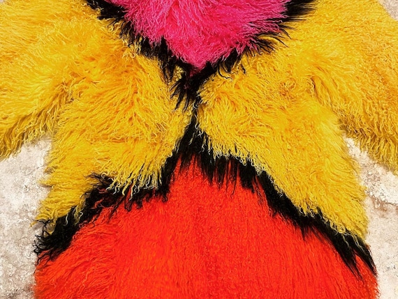 Vintage Mongolian Fur Coat Multi Color Patchwork … - image 6