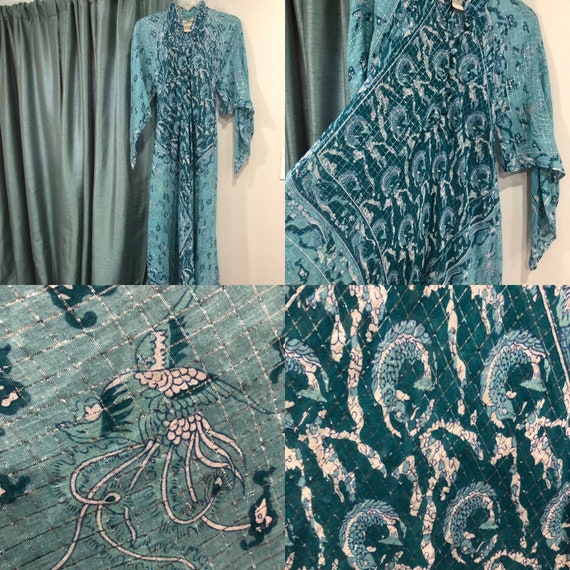 Vintage 70s Adini Caftan Kaftan Maxi Dress Sheer … - image 1