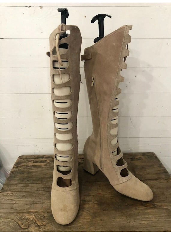 Vintage 60s Gogo Boots Gladiator Boots Cut Out Boh