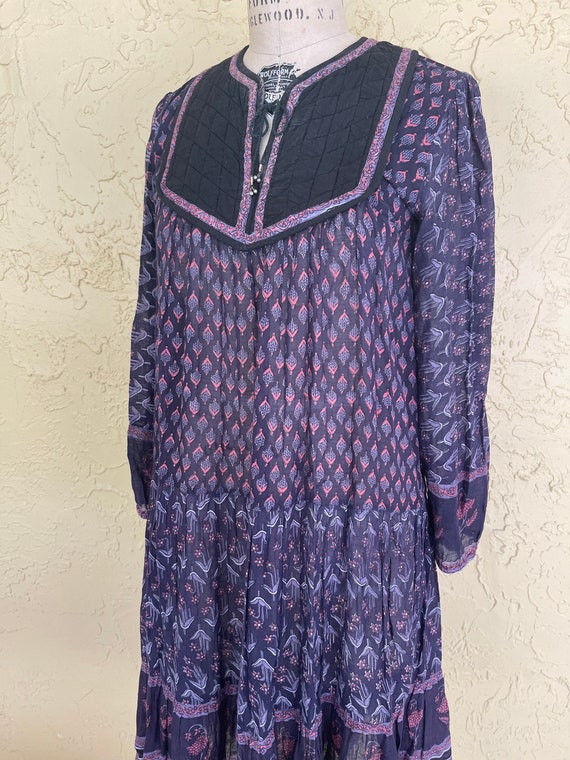 Vintage 70s Indian Dress Maxi Dress Sheer Gauze F… - image 5