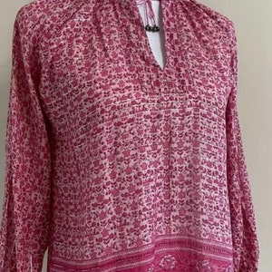 Vintage 70s Indian Barbie Pink Sheer Gauze Cotton 2 pc Matching Blouse Vest Block Print Paisley Floral Flower Boho Hippie Hippy Barbiecore image 5