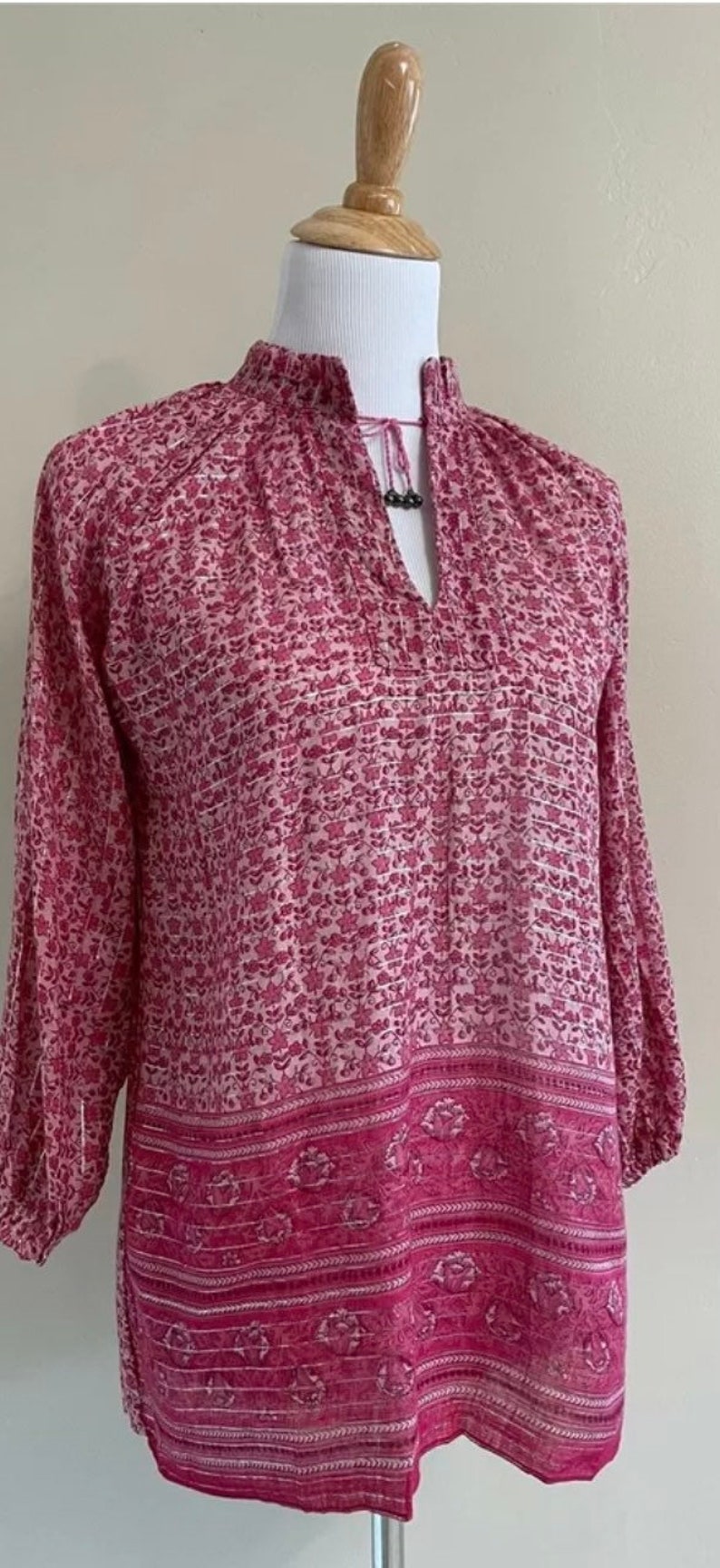 Vintage 70s Indian Barbie Pink Sheer Gauze Cotton 2 pc Matching Blouse Vest Block Print Paisley Floral Flower Boho Hippie Hippy Barbiecore image 5