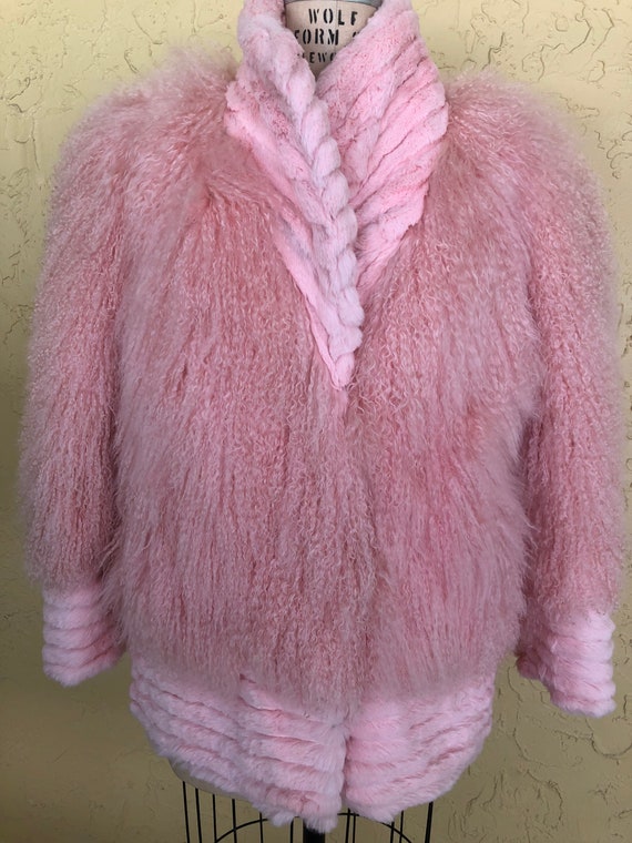 Vintage Mongolian Fur Coat Vintage Pink Coat Shag… - image 8