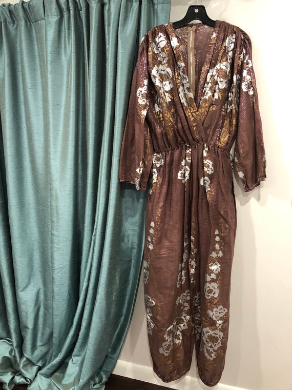 Vintage 70s Indian Jumpsuit Harem Sheer Gauze Silv
