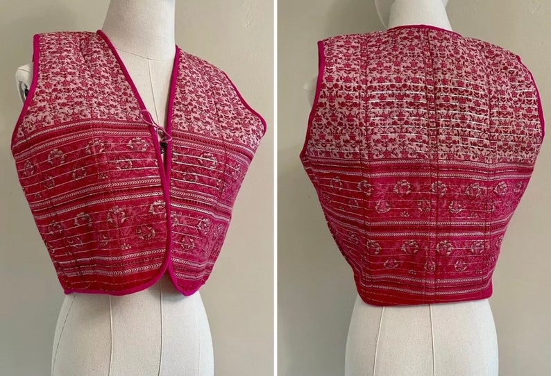 Vintage 70s Indian Barbie Pink Sheer Gauze Cotton 2 pc Matching Blouse Vest Block Print Paisley Floral Flower Boho Hippie Hippy Barbiecore image 7