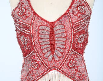 Red Beaded Butterfly Halter Top Party Club Rave Disco Concert Holiday RocknRoll Rock Star