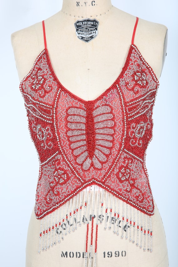 Red Beaded Butterfly Halter Top Party Club Rave Disco… - Gem