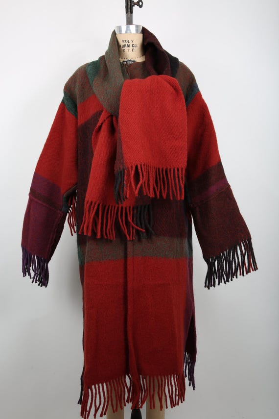 Vintage Wool Blanket Coat Jacket Duster Multi Color Fringe Southwestern  Yellowstone Coat Winter Coat Blanket Coat