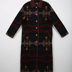 Pendleton Long Wool Coat Jacket Black Multi Color Aztec Southwestern Yellowstone Coat Winter Coat Blanket Coat