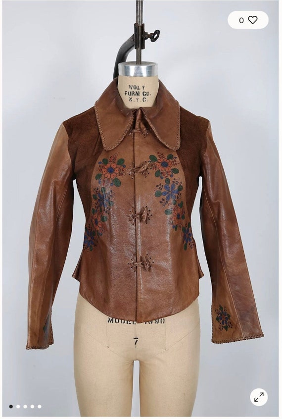 Vintage Char Jacket Brown Leather 70s Hand Painted