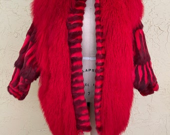 Vintage Mongolian Fur Coat Red Shaggy Fur Coat Glam Rock Boho Hippie Woodstock Hippy Bohemian