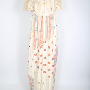70s Vintage Dress Creme Floral Lace Patchwork Cottagecore Dress Maxi Dress Gunne Sax style Country Prairie Hippie Hippy Retro Garden Party