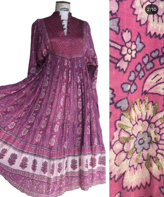ADINI Dress Vintage 70s Indian Dress Midi Dress P… - image 1