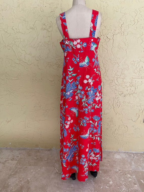 Vintage BILL BLASS Dress Red Floral Butterfly Max… - image 4
