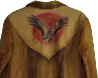 Vintage Leather Ranch Jacket Eagle & Sun 60s 70s Unisex Men's Women's Rare Americana Hippie Boho